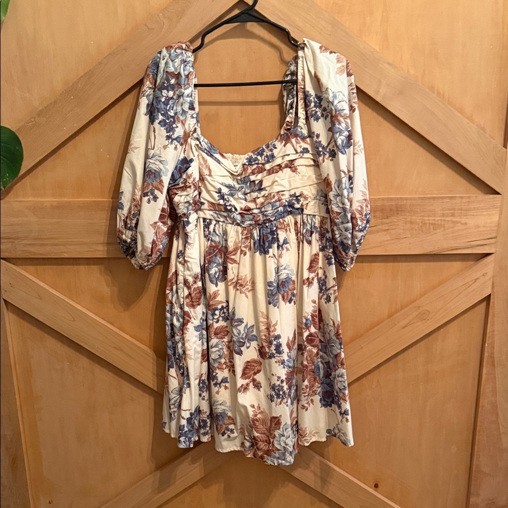Abercrombie & Fitch Floral Mini Dress - Cream, Blue, Brown